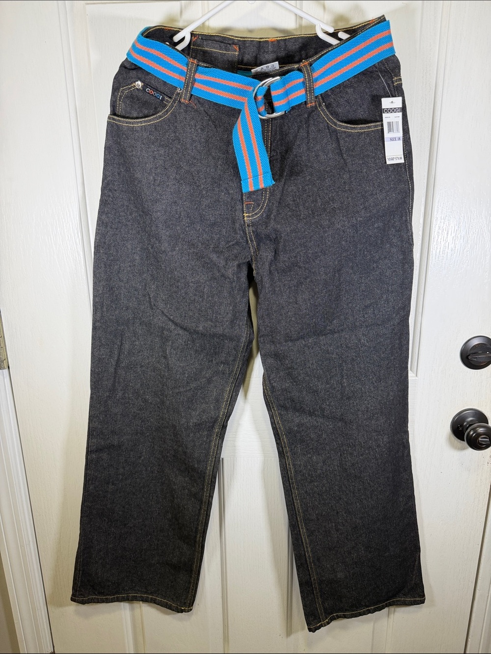 Boy’s Black Denim Coogi Jeans with Blue-Orange Web Belt